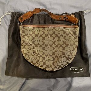 Coach Brown and Tan Hobo Shoulder Bag with Braided Handle/Strap